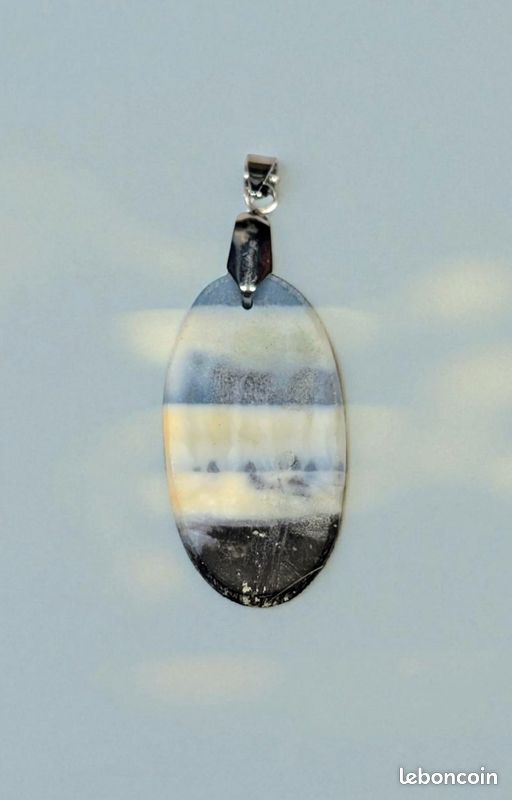 Pendentif Peinture Sur Agate - Argenté - Fait Main - France - Occasion