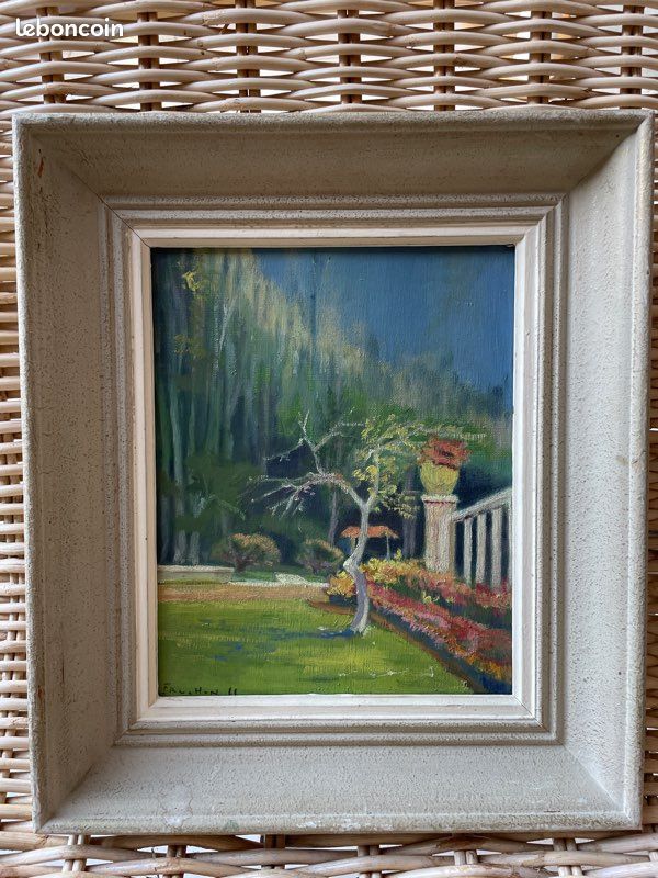 Tableau ancien: Fruchon (début XXè siècle) vue d’un parc. Huile sur toile signée en bas à gauche et datée 22. 27x22cm (image 1)