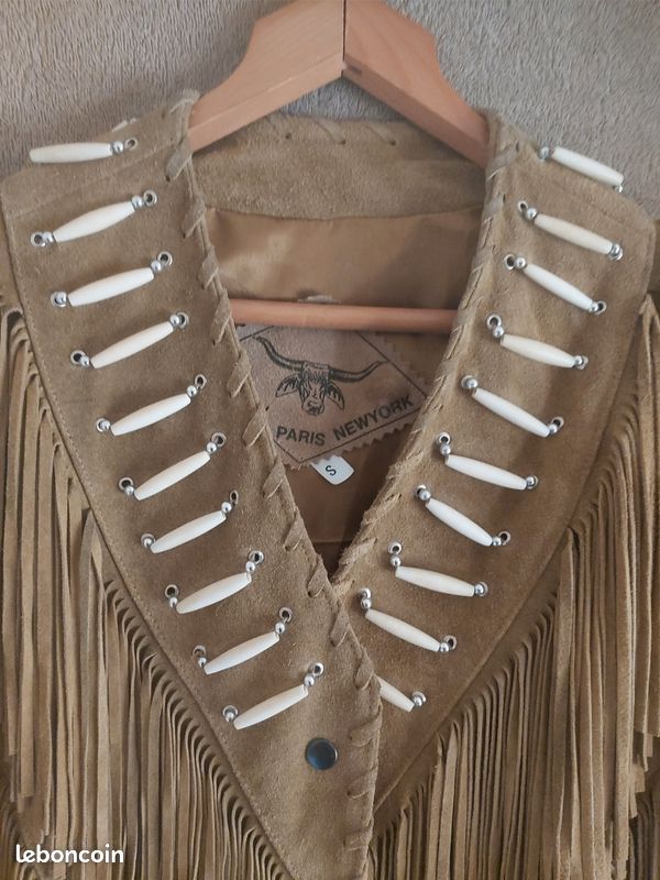 Blouson Sans Manches Vintage En Daim à Franges Années 80 - Taille L, Style Western, Occasion Très Bon état