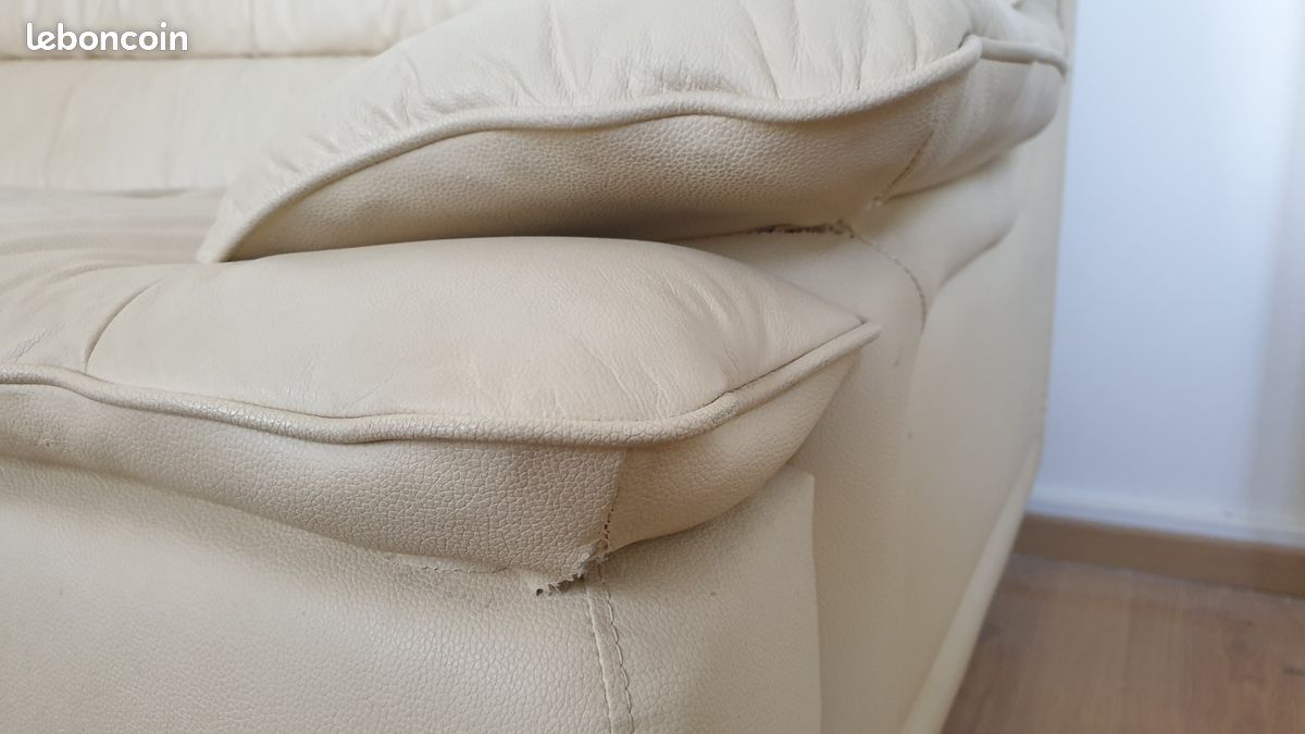 Canapé 3 ou 4 places cuir beige très confortable (image 8)