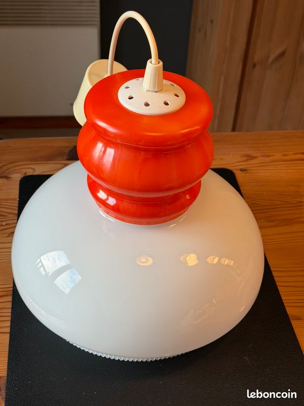 Lustre en opaline blanc et orange vintage (image 8)