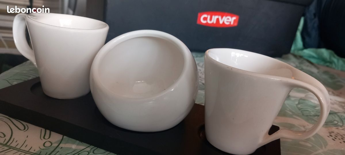 Set 2 tasses à café et sucrier blanc (image 4)