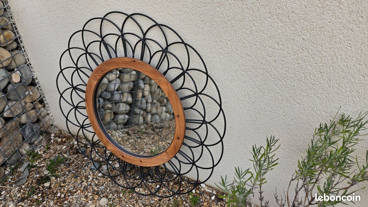 Miroir métal/bois fleur (image 3)