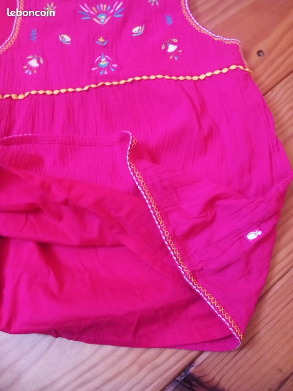 Blouse débardeur rose fuchsia sergent major 11 ans motifs brodés fleurs ethnique (image 8)