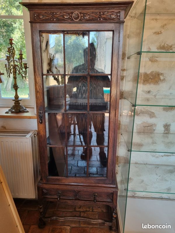 Vitrine ancienne en chêne massif à petits carreaux (XIXe/XXe) (image 1)