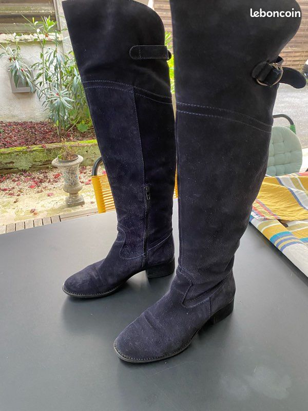 Vends bottes/cuissardes femme en daim bleu marine Chaussures