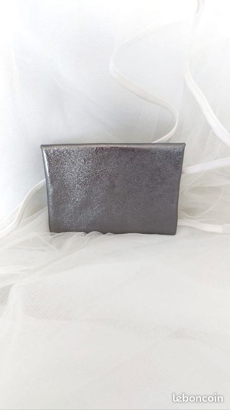 Sac banane cuir gris et porte cartes assorti neuf (image 7)