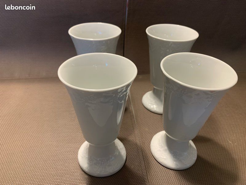 4 Mazagrans en porcelaine CNP "lierre sauvage" à motifs en relief 14,5 cm (image 1)