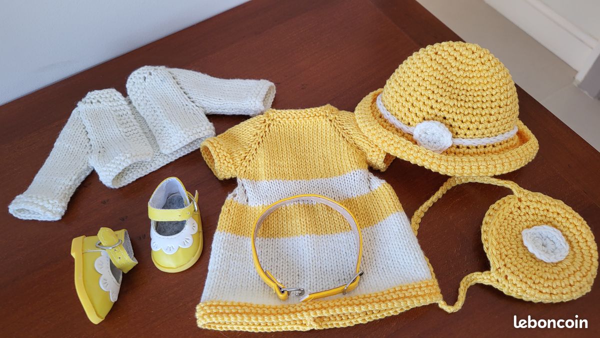 Gosknor – Ensemble Vêtements Poupée 17 Cm – Pantalon, Haut Carreau, Écharpe Pois Et Chapeau Jaune – Accessoire Mode