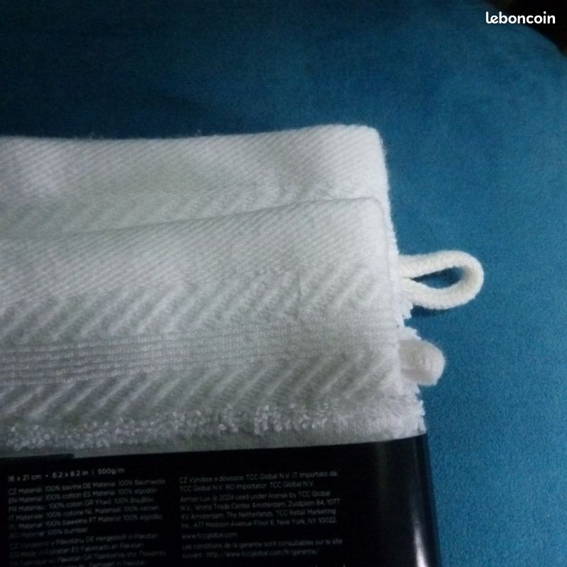 2 Gants De Toilette LUXOR 16x21cm - Coton Peigné Blanc Crème
