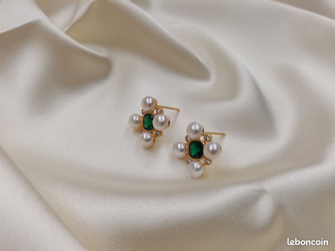 Boucles d'oreilles perles en pierre émeraude (image 2)