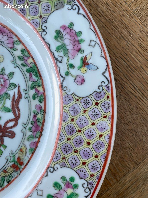 Assiette porcelaine vintage Chinese Rose Medallion - Excellent état (image 5)