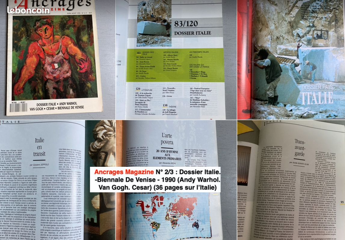 ITALIE (Culture-Littérature-Photos-Arts-Vie Politique) = 5 Revues / 2 Brochures / 3 suppléments à Libération /2 N° de Libération (Photographies Magazine-LU-Ancrages-Impréssions du Sud-Café Crème) (image 10)
