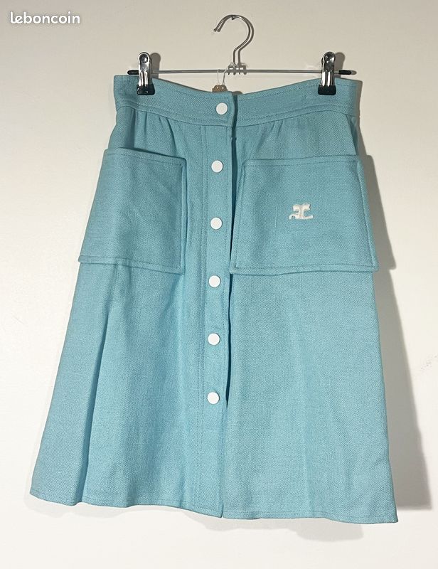 Jupe Courrèges Vintage à Rayures Bleu Blanc Rouge - Taille 34, Style Crayon, Prêt-à-porter