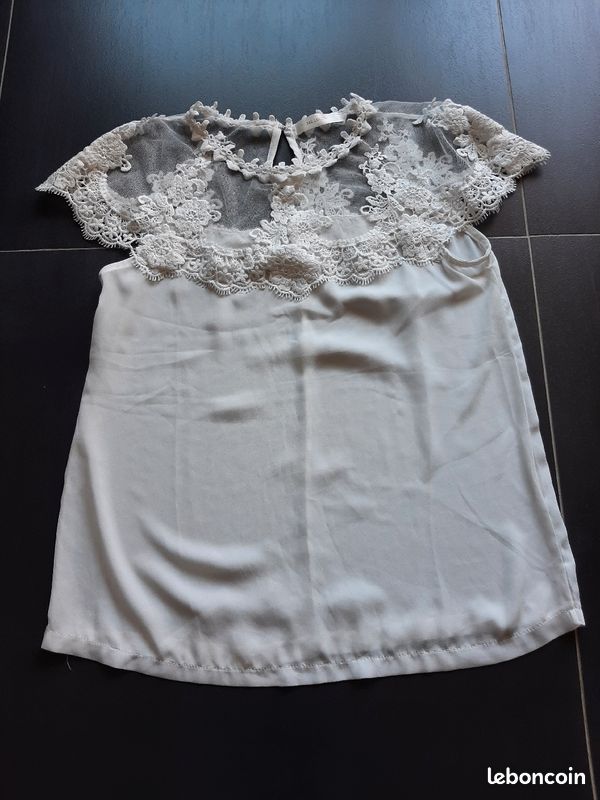 Tee-shirt MC Lorene blanc dentelle T.S/M (image 1)