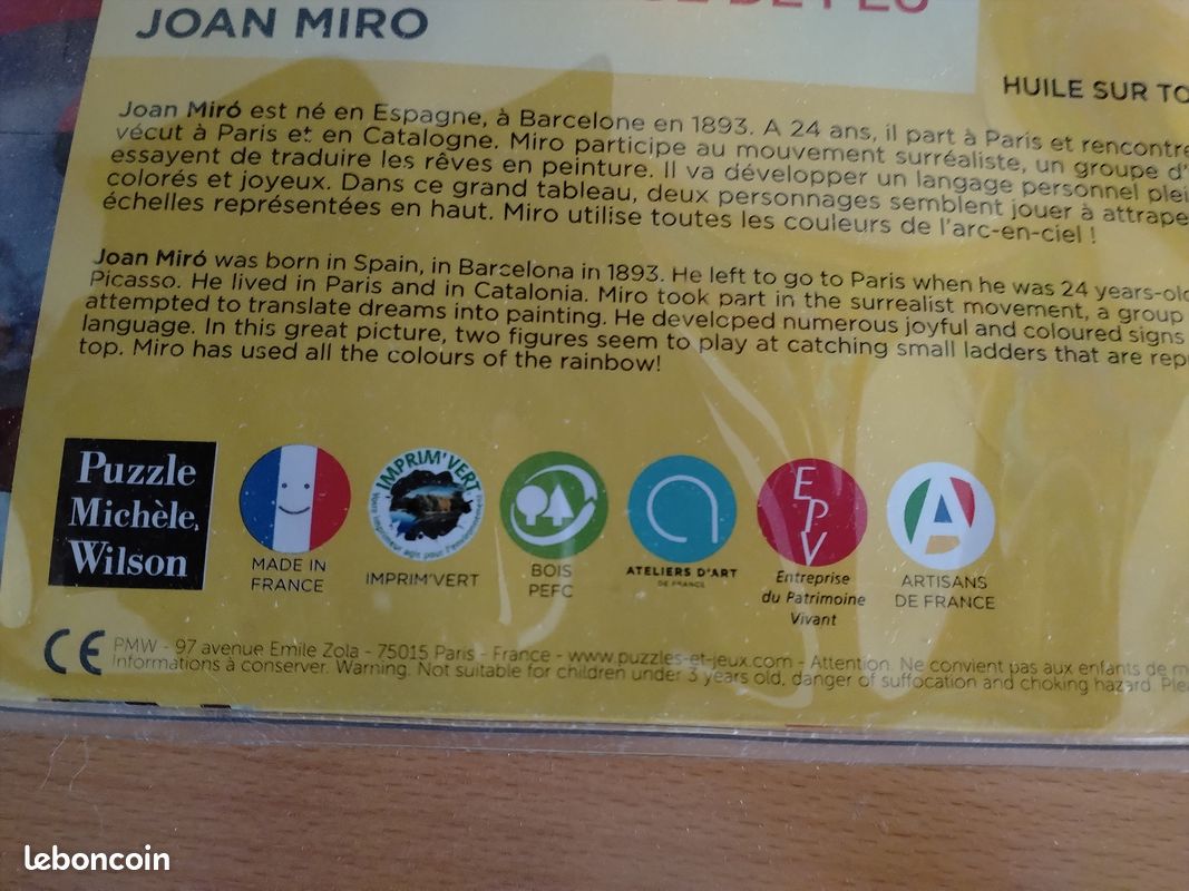 Puzzle d'art Juan Miro en bois fabriqué en France (image 4)