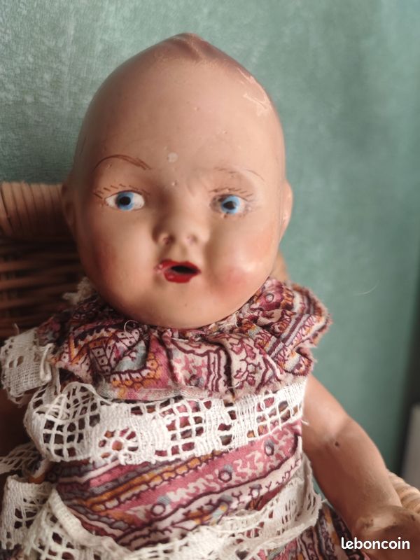 Ancienne poupée tête terre de pipe ? 46 cm 1940