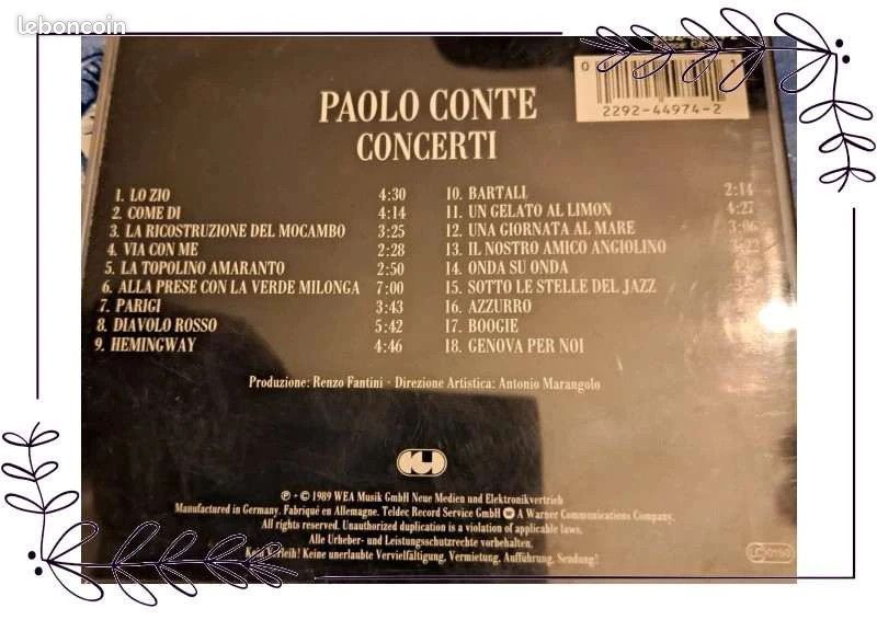 CD Paolo Conte – Concerti (CD Live) Édition Collector (image 2)