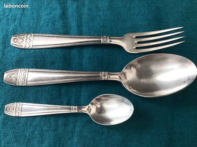 Set de Baptême Art Déco Vintage Métal argenté avec poinçons (image 7)