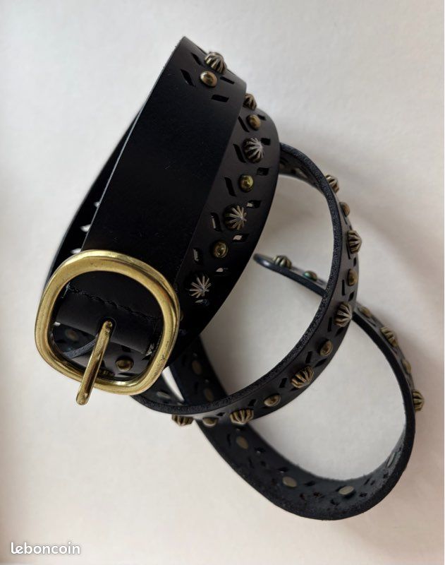 Ref 10032022 Ceinture En Cuir Noir Country Western UNISEXE | La Joya Western Strasbourg1