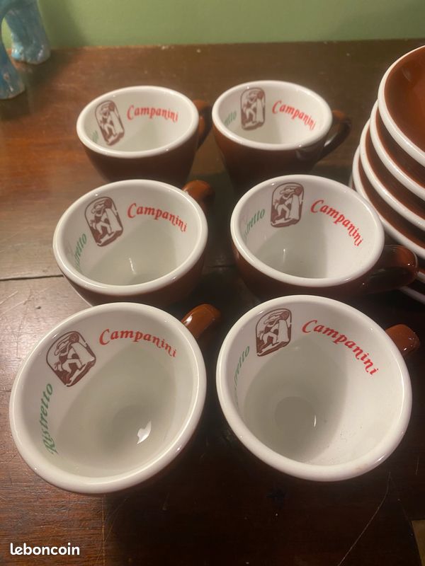Lot De 4 Tasses + 6 Soucoupes Ristretto Campanini - Vintage - Marron - Occasion