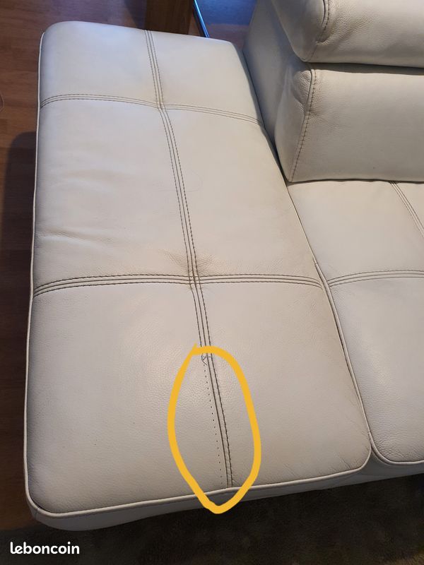 Canaper d'angle en cuir blanc (image 3)