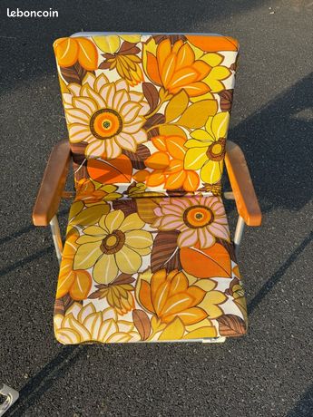 Paire de chaises pliante de camping, tissu d'origine à rayures, vintage