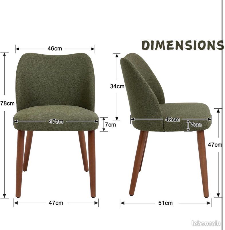 Chaises de Salle à Manger en Lin, lot de 2 Chaise Rembourrée pour Maison et Bureau, Chaise de Cuisine avec Pieds en Bois, Vert (image 3)