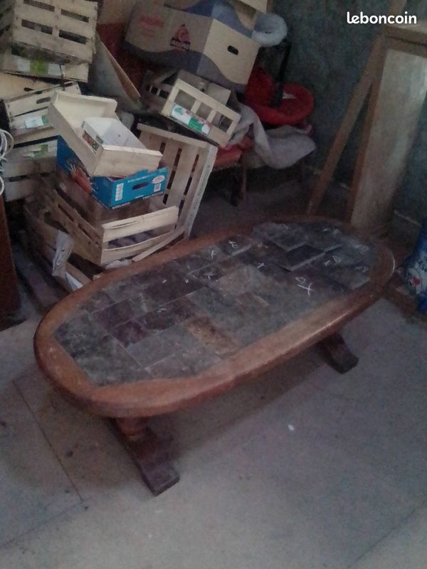 Table basse en bois et pierre (image 1)
