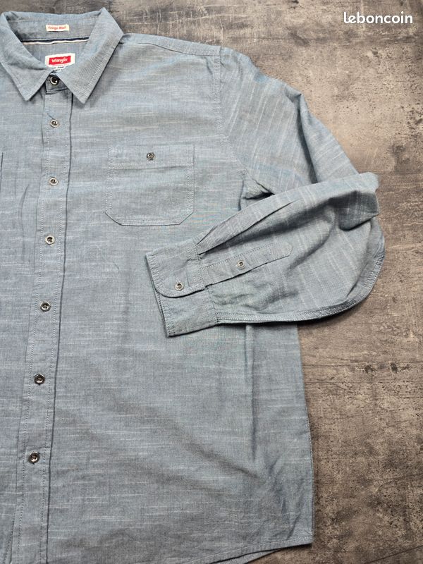 Chemise Wrangler homme en jean léger gris taille XXL – manches longues, denim vintage, western, casual, grande taille, workwear 309 (image 10)