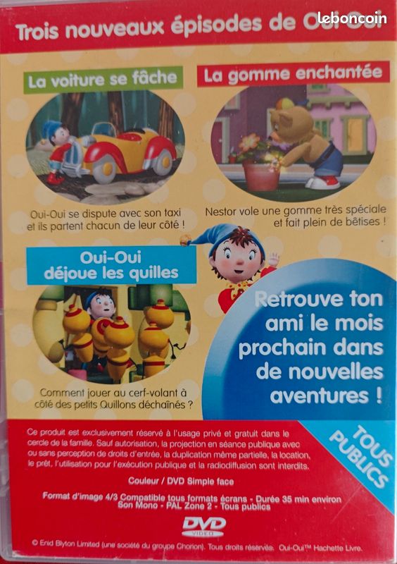 DVD Dessins Animés Oui Oui. 3 épisodes de 35 minutes (image 2)
