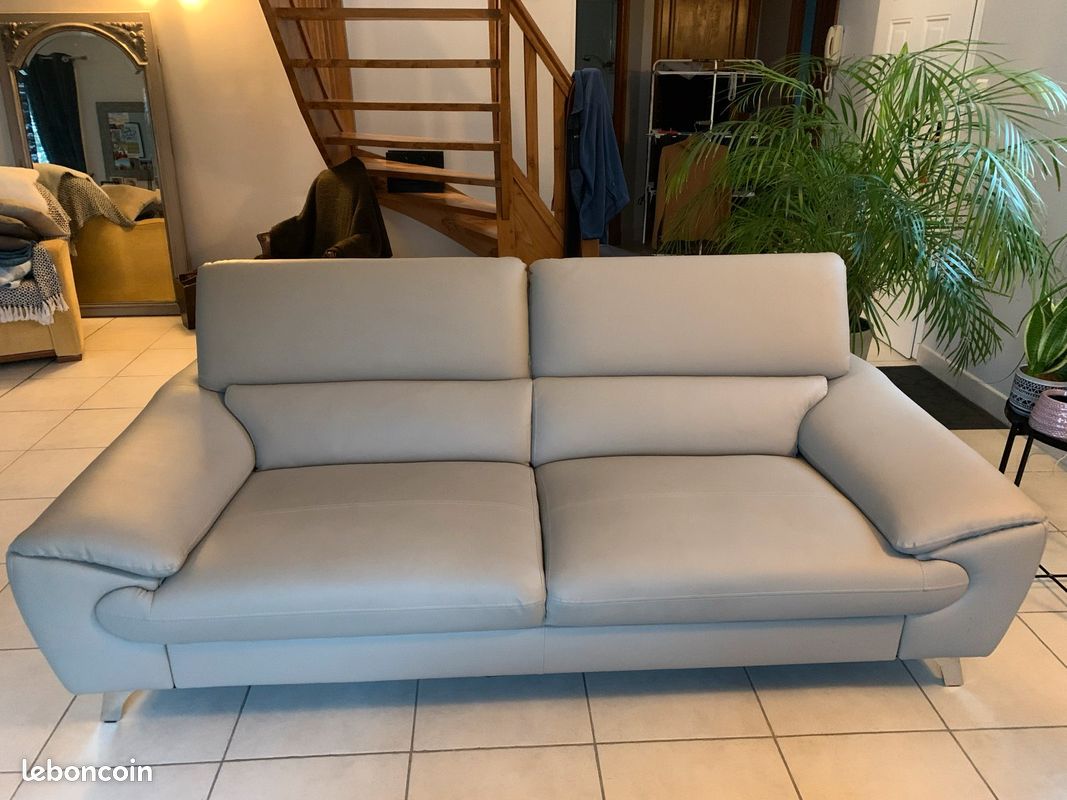 Canapé Cuir Beige Design (image 1)