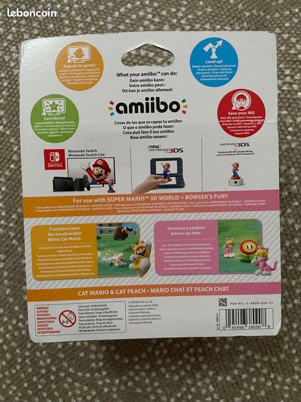 Pack 2 Nintendo Amiibo Mario Chat (Cat Mario) et Peach Chat (Cat Peach), sous blister [NEUVES] (image 3)