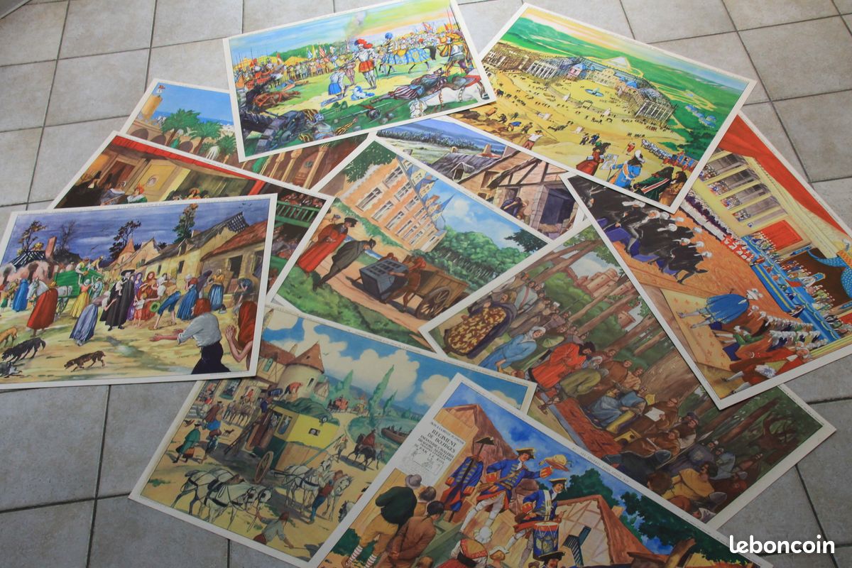 Carte scolaire avec cadre bois et 11 affiches recto vers cartonnées HISTORIQUES FRANCE (image 4)