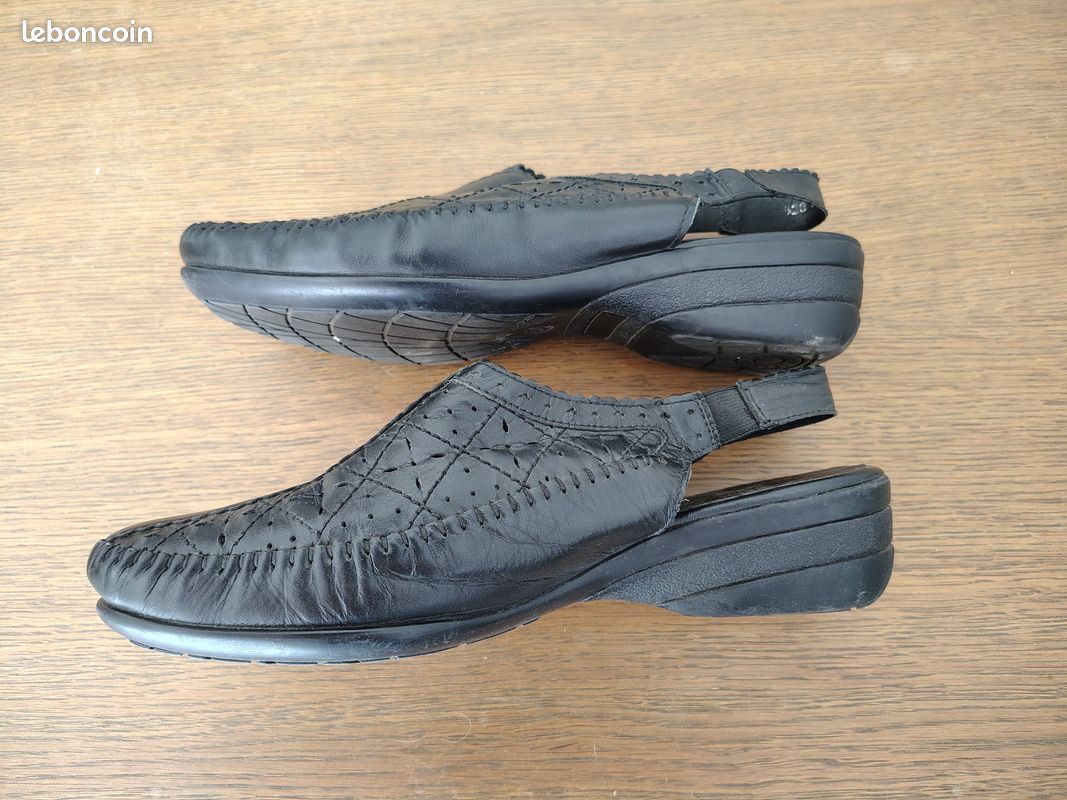 Sandales fermées cuir noire pointure 38 femme talons 4 cm chaussures été (image 5)