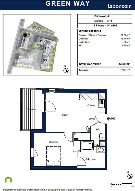 Appartement 2 pièces 43 m² · à Talence · 43 m² · 700 €