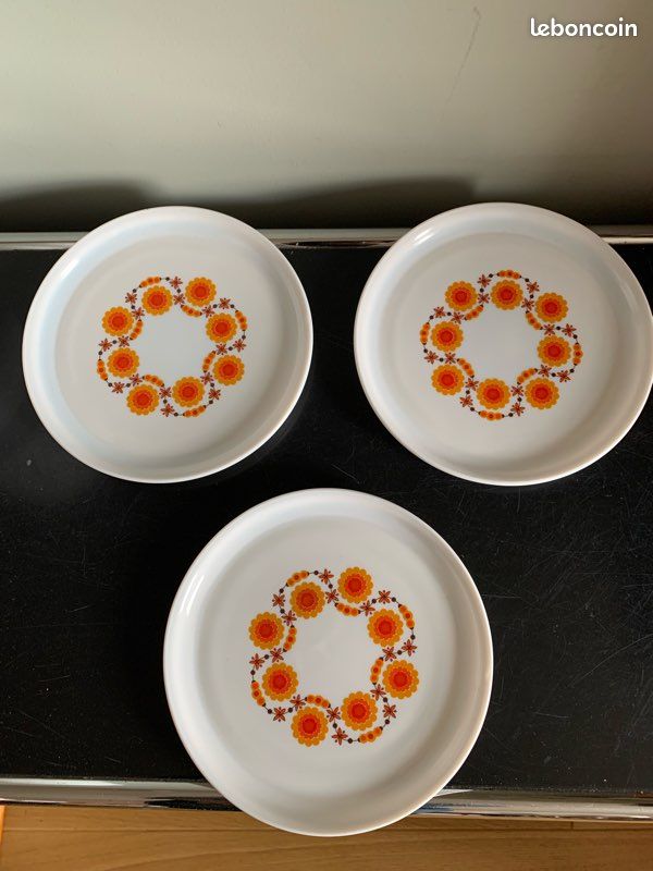 Lot De 5 Assiettes à Dessert Vintage Arcopal - Décor Fleurs Orange, Diamètre 19 Cm