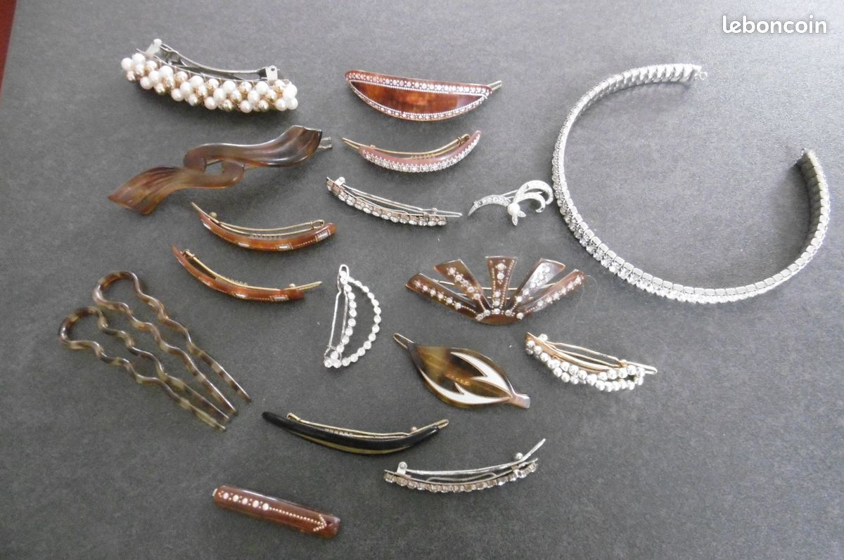 Lot D'anciennes Barrettes à Cheveux Vintage - Couleur Marron - État Correct
