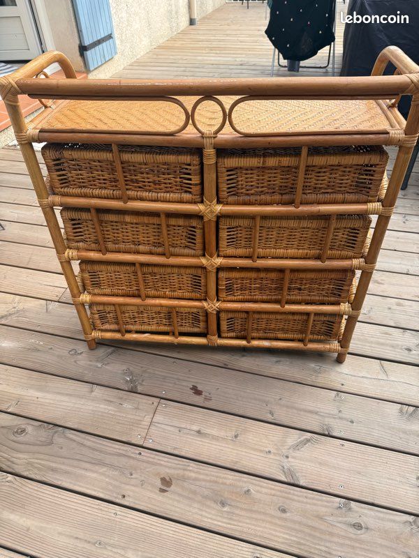 Commode vintage en rotin – 8 tiroirs – style bohème (image 5)