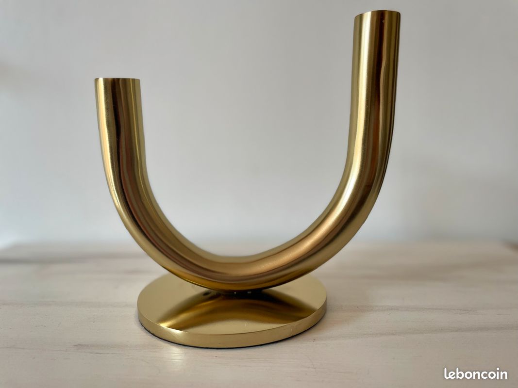 🕯️Bougeoir vintage design tubulaire en laiton doré | Brocante chandelier🕯️ (image 4)