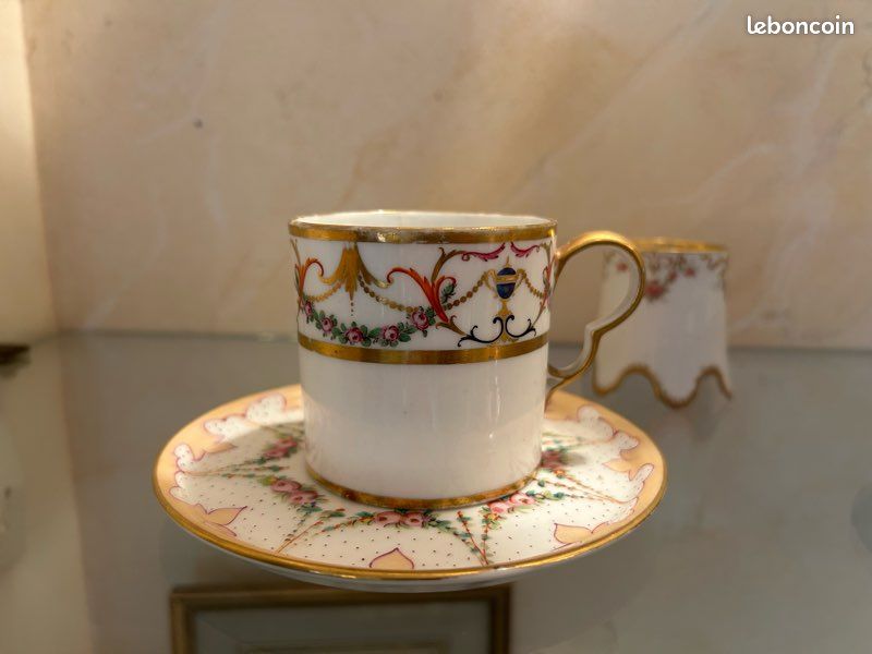Tasse à Café Ancienne Fleurs – Porcelaine Multicolore Avec Soucoupe