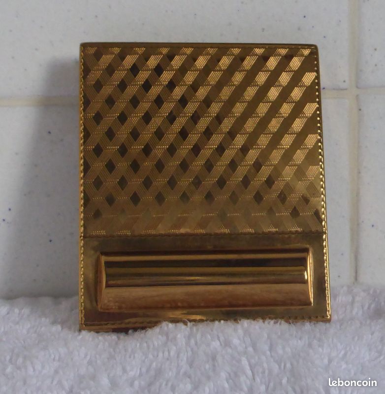 Poudrier De Sac Vintage - Cuir, Métal, Python Rouge - Avec Miroir - Occasion Bon état