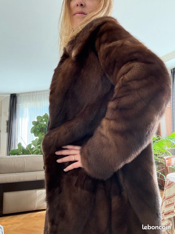 Manteau Femme En Cuir Et Fourrure Sprung Frères - Taille 36, Occasion Très Bon état