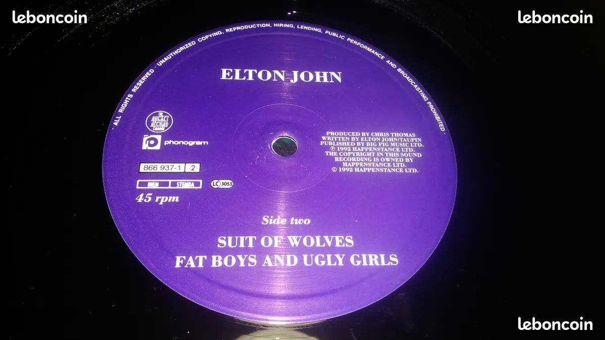 Vinyle : 45 Tours Géant ELTON JOHN ( 1992 ) (image 3)
