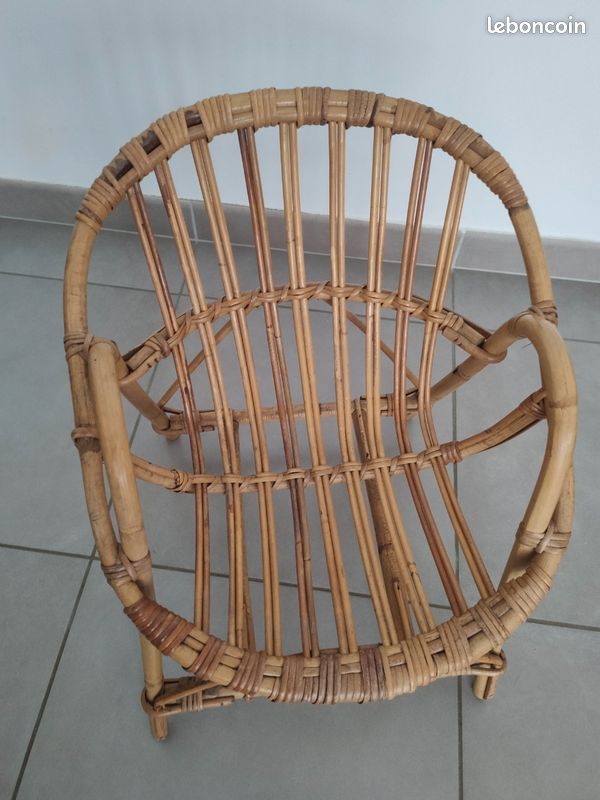 Fauteuil chaise vintage corbeille en rotin (image 5)