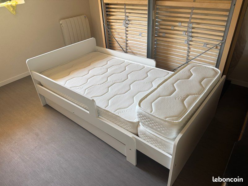 THEMIS - Lit Evolutif Blanc Matelas Réglable 90x140/200cm
