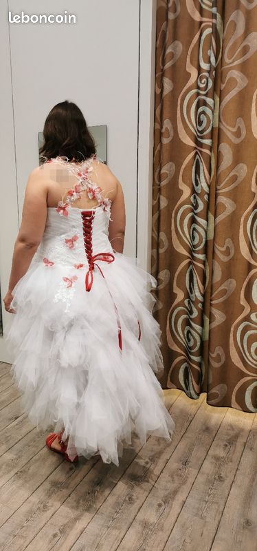 Mi Longue Haut Blanc AsymÃ©trique Cérémonie Rouge Robe Chic AsymÃ