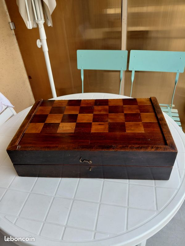 Grand jeu de backgammon - Coffret jeux ancien en bois – Backgammon / Dames / Échecs - Antiquités