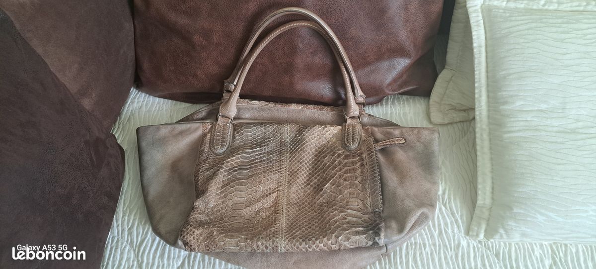 Sac à Mains Cabas EN PYTHON de chez Reptile'S House, Couleur Taupe