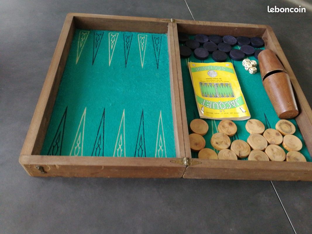 Antique Backgammon Jacquet Tric Trac 1920/30 - Avec marqueterie interieur - Juego de mesa